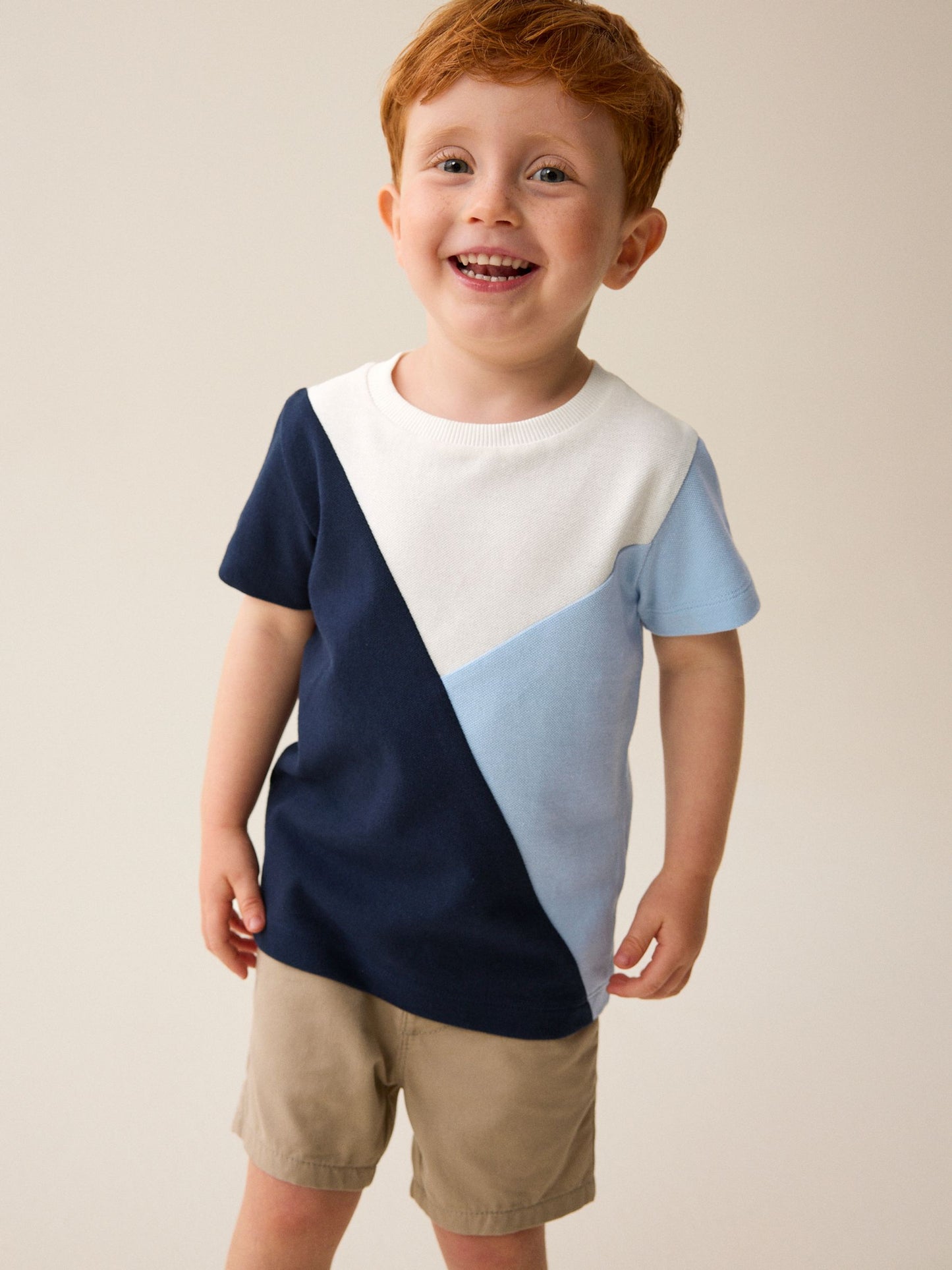 Blue/Navy Short Sleeve Colourblock T-Shirt (3mths-7yrs) image 3