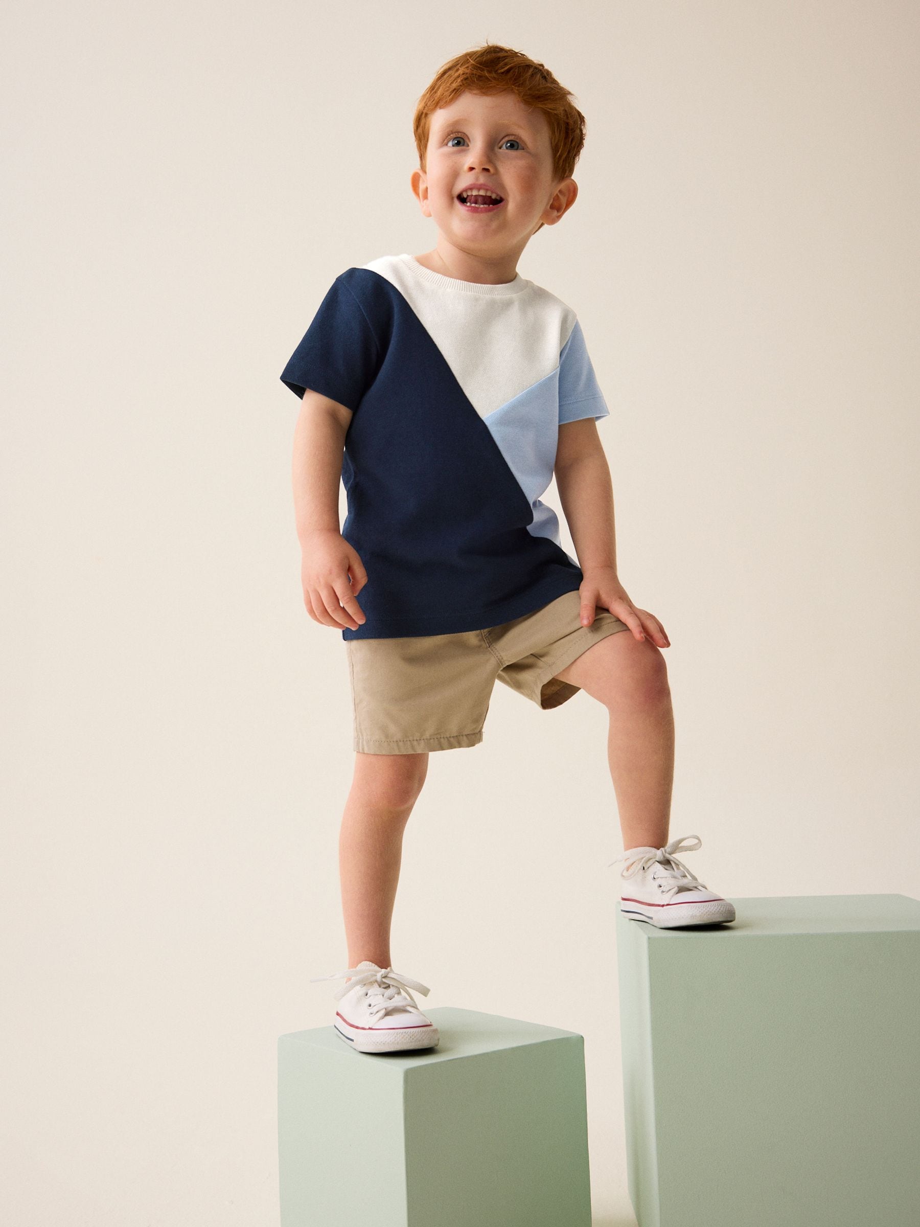 Blue/Navy Short Sleeve Colourblock T-Shirt (3mths-7yrs) image 4