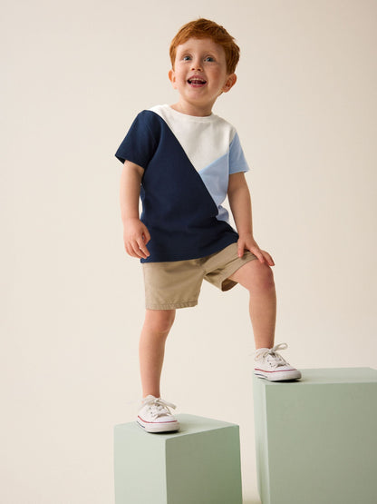 Blue/Navy Short Sleeve Colourblock T-Shirt (3mths-7yrs) image 4