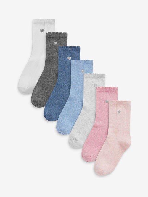Multi 7 Pack Cotton Rich Heart Embroidered Ankle Socks image 1
