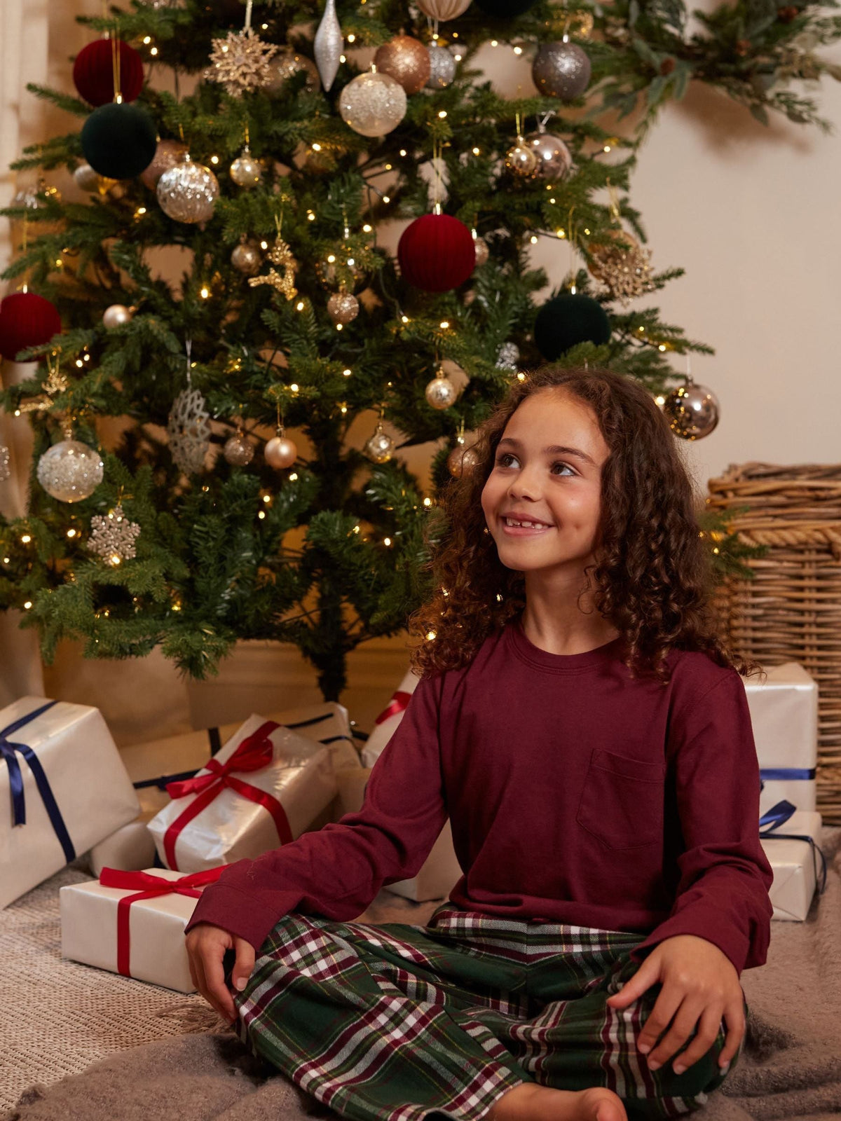 Cyberjammies Berry Red Jersey Top & Check Pyjamas Set - image 1