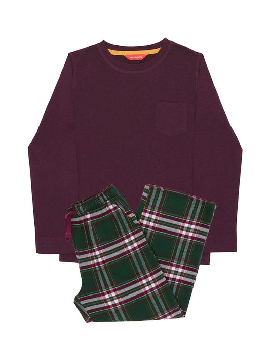 Cyberjammies Berry Red Jersey Top & Check Pyjamas Set - image 2