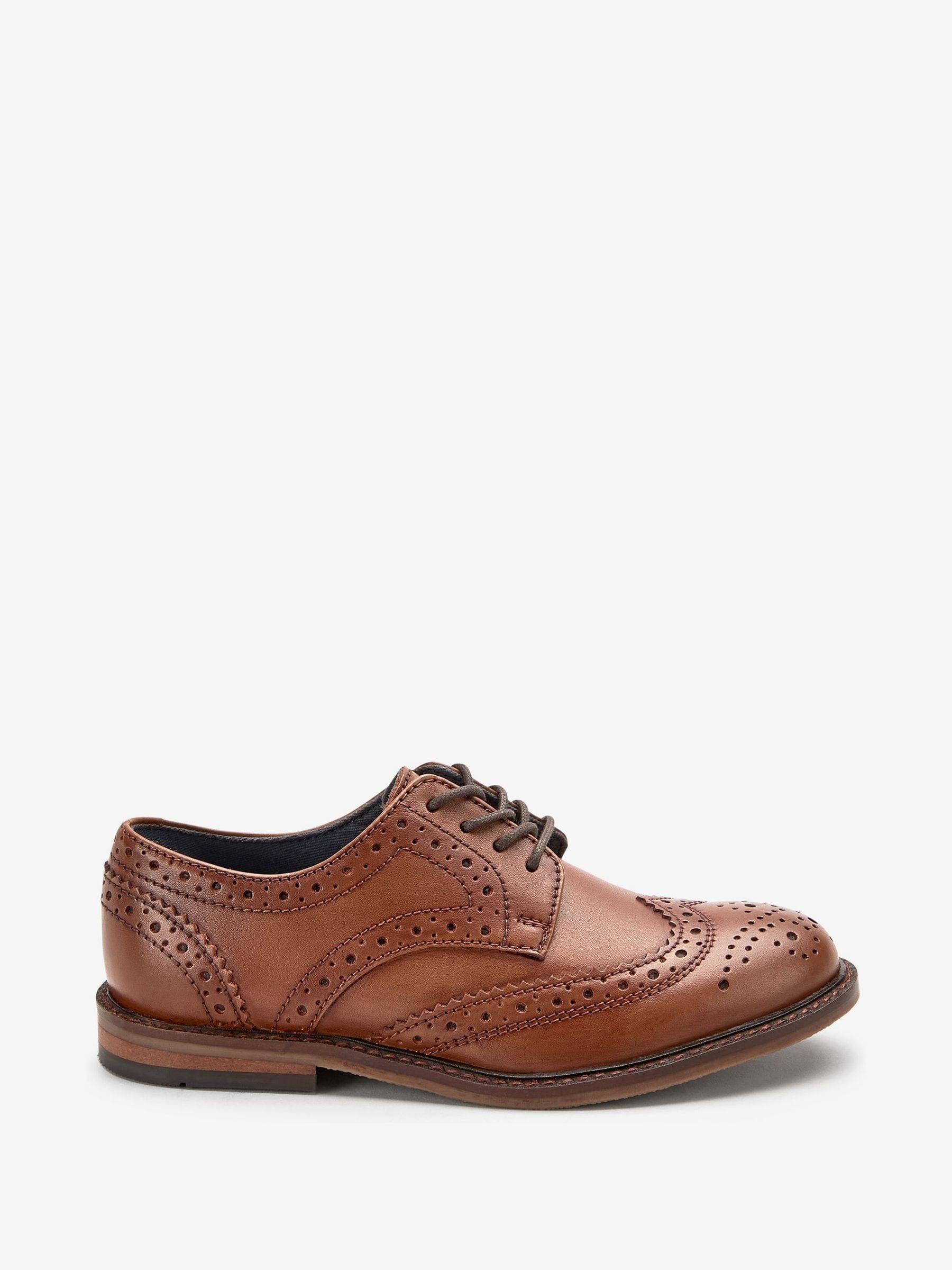 Tan Brown Standard Fit (F) Leather Laceup Brogue Shoes image 1