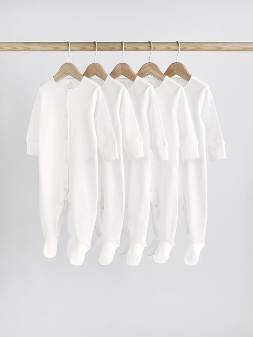 White 5 Pack 100% Cotton Baby Sleepsuits (0-18mths) image 1