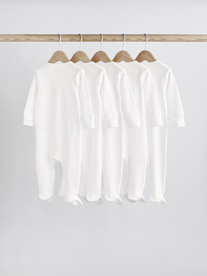 White 5 Pack 100% Cotton Baby Sleepsuits (0-18mths) image 2