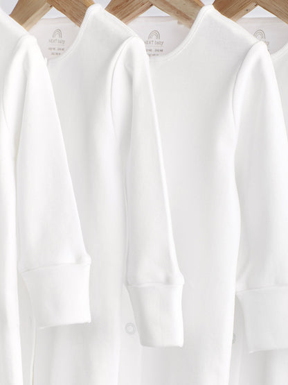 White 5 Pack 100% Cotton Baby Sleepsuits (0-18mths) image 3