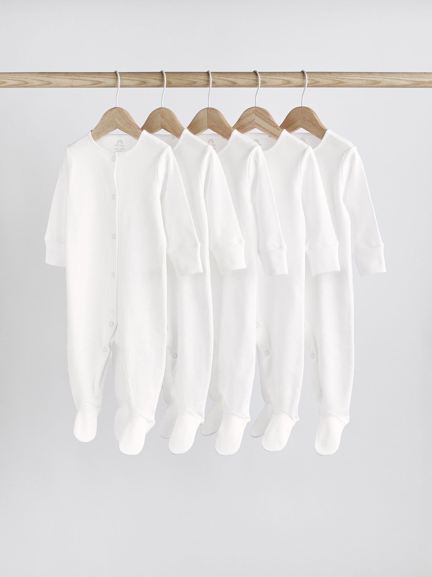 White 5 Pack 100% Cotton Baby Sleepsuits (0-18mths) image 1