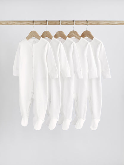 White 5 Pack 100% Cotton Baby Sleepsuits (0-18mths) image 1