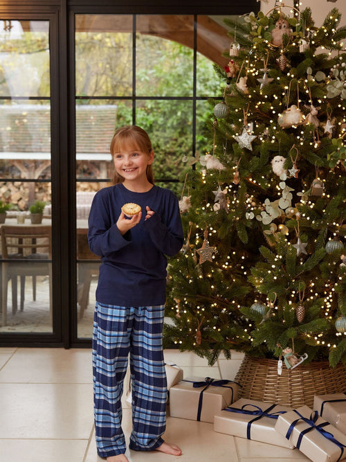 Cyberjammies Blue Jersey Top & Check Pyjamas Set - image 1