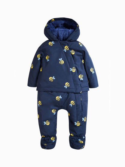 Frugi Blue Bumble Bee 2-In-1 Pramsuit To Coat image 1