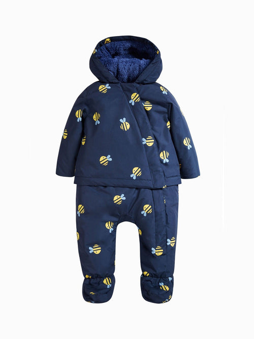 Frugi Blue Bumble Bee 2-In-1 Pramsuit To Coat image 1