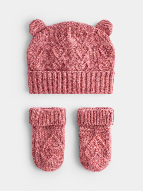Jojo Maman Bébé Pink Bear Knitted Hat And Mittens Set - image 1