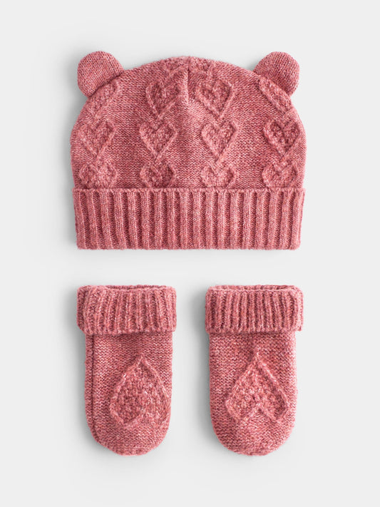 Jojo Maman Bébé Pink Bear Knitted Hat And Mittens Set - image 1