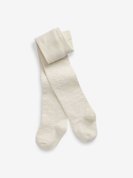Ecru Cream Cotton Rich Textured Heart Tights image 1