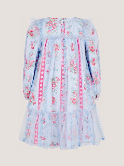 Dsiney Kidz - Monsoon Blue Floral Broderie Long Sleeve Dress & Hair Scrunchie image 2