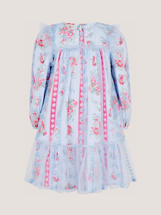Dsiney Kidz - Monsoon Blue Floral Broderie Long Sleeve Dress & Hair Scrunchie image 2