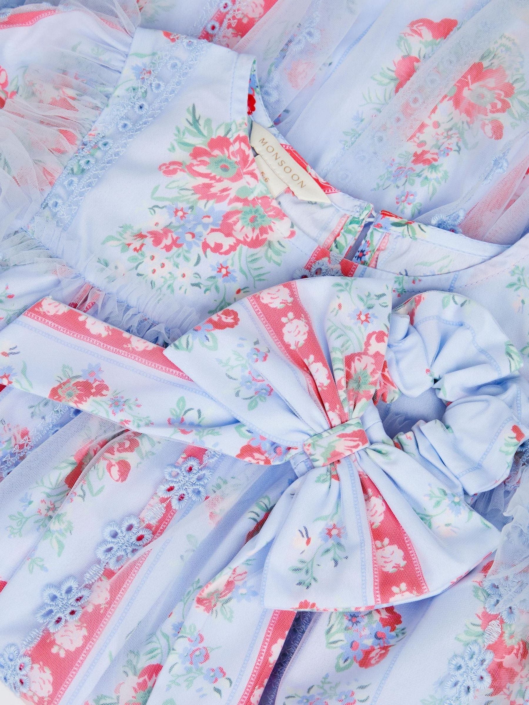 Dsiney Kidz - Monsoon Blue Floral Broderie Long Sleeve Dress & Hair Scrunchie image 3