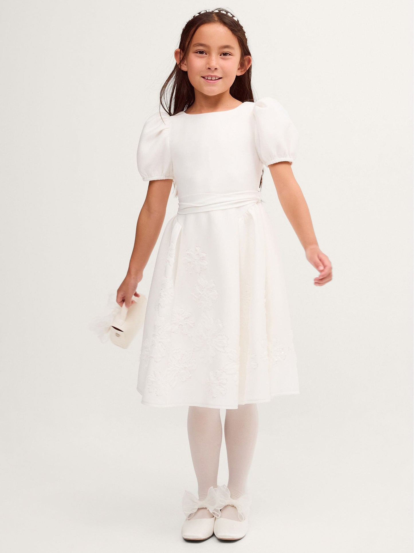Dsiney Kidz - Monsoon Cream Puff Sleeve Floral Embellished Party Dress image 1