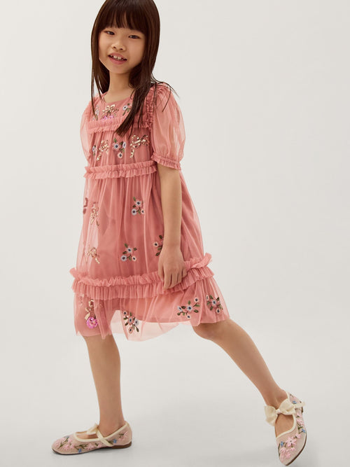 Dsiney Kidz - Monsoon Pink Mon Cheri Floral Embroidered Mesh Dress image 1