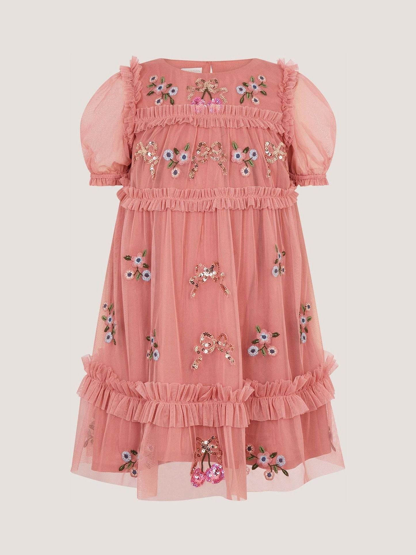 Dsiney Kidz - Monsoon Pink Mon Cheri Floral Embroidered Mesh Dress image 2