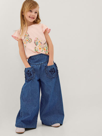Dsiney Kidz - Monsoon Blue Embroidered Pocket Chambray Trousers image 1
