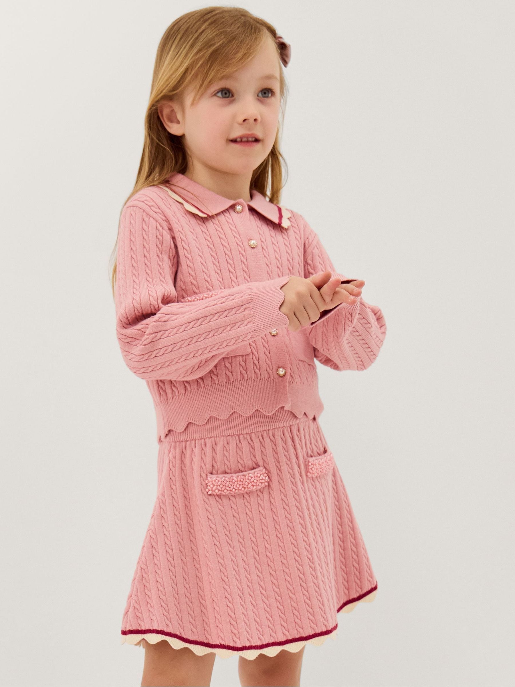Dsiney Kidz - Monsoon Pink Embellished Cable Knit Cardigan image 1
