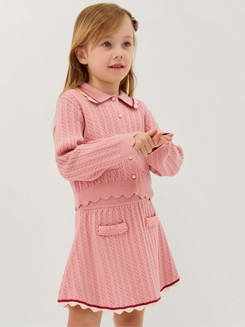 Dsiney Kidz - Monsoon Pink Embellished Cable Knit Cardigan image 1