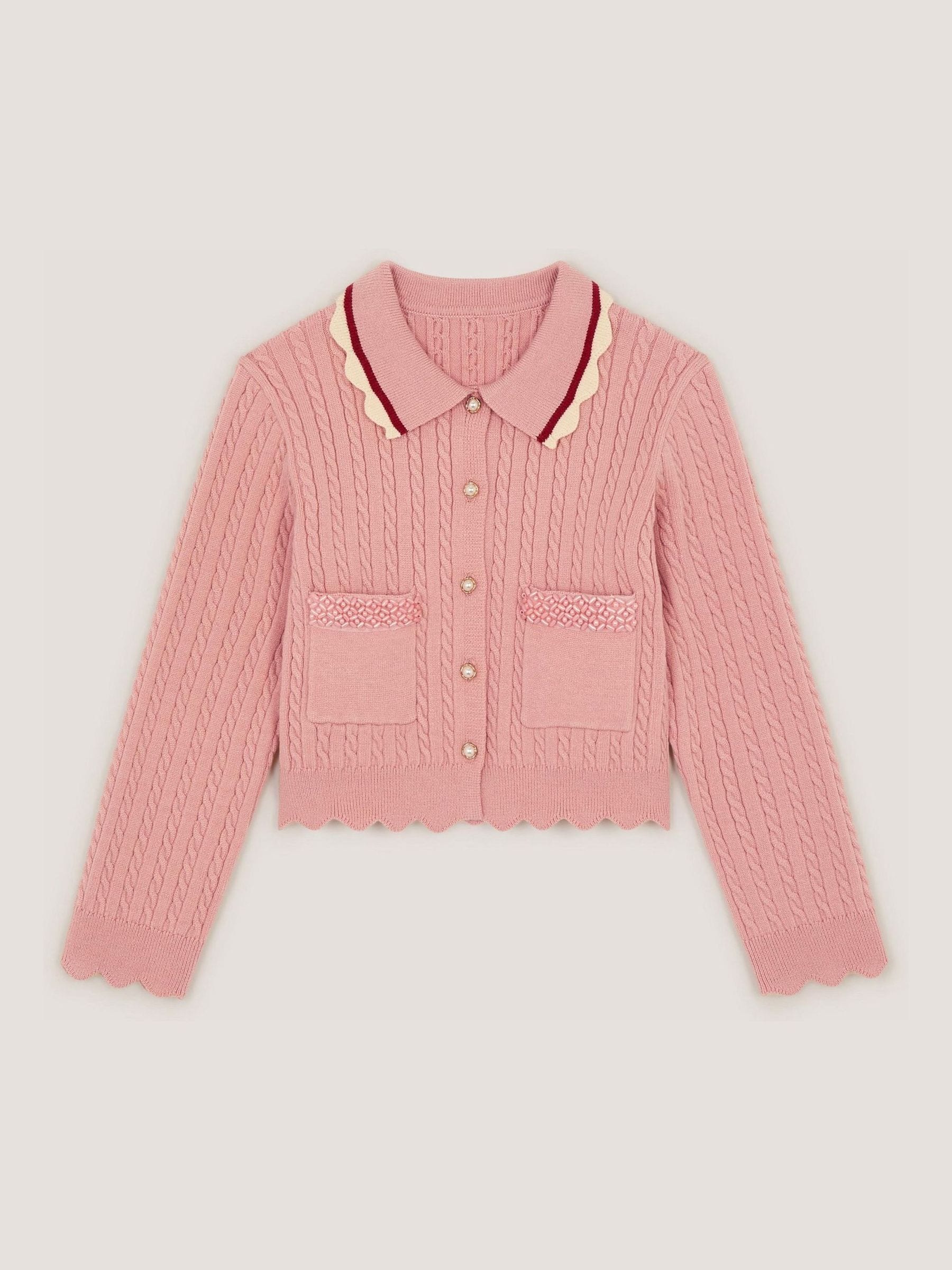 Dsiney Kidz - Monsoon Pink Embellished Cable Knit Cardigan image 2