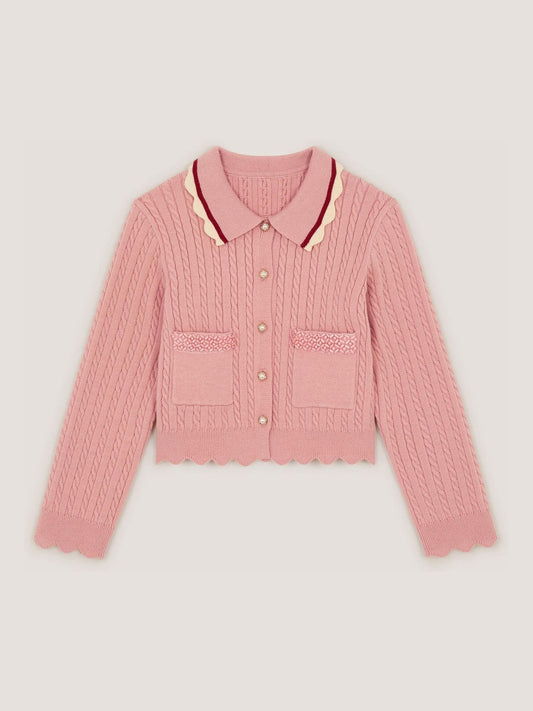 Dsiney Kidz - Monsoon Pink Embellished Cable Knit Cardigan image 2