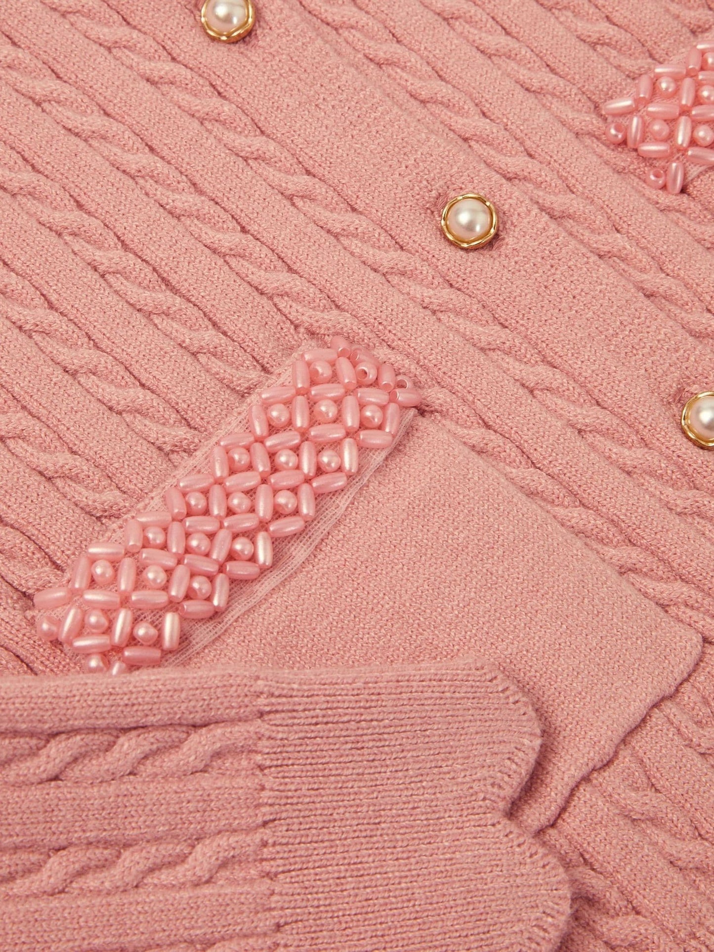Dsiney Kidz - Monsoon Pink Embellished Cable Knit Cardigan image 3