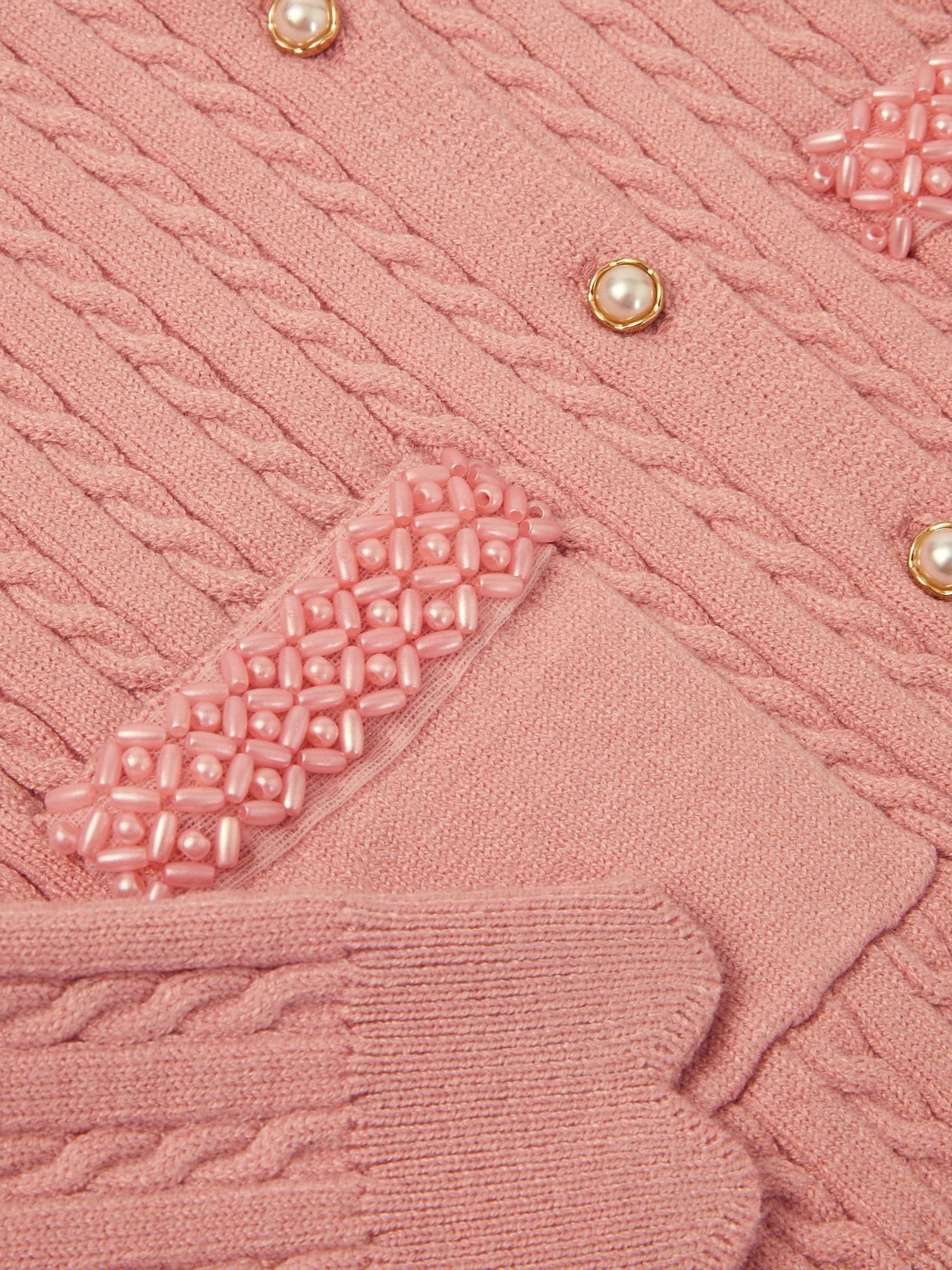 Dsiney Kidz - Monsoon Pink Embellished Cable Knit Cardigan image 3