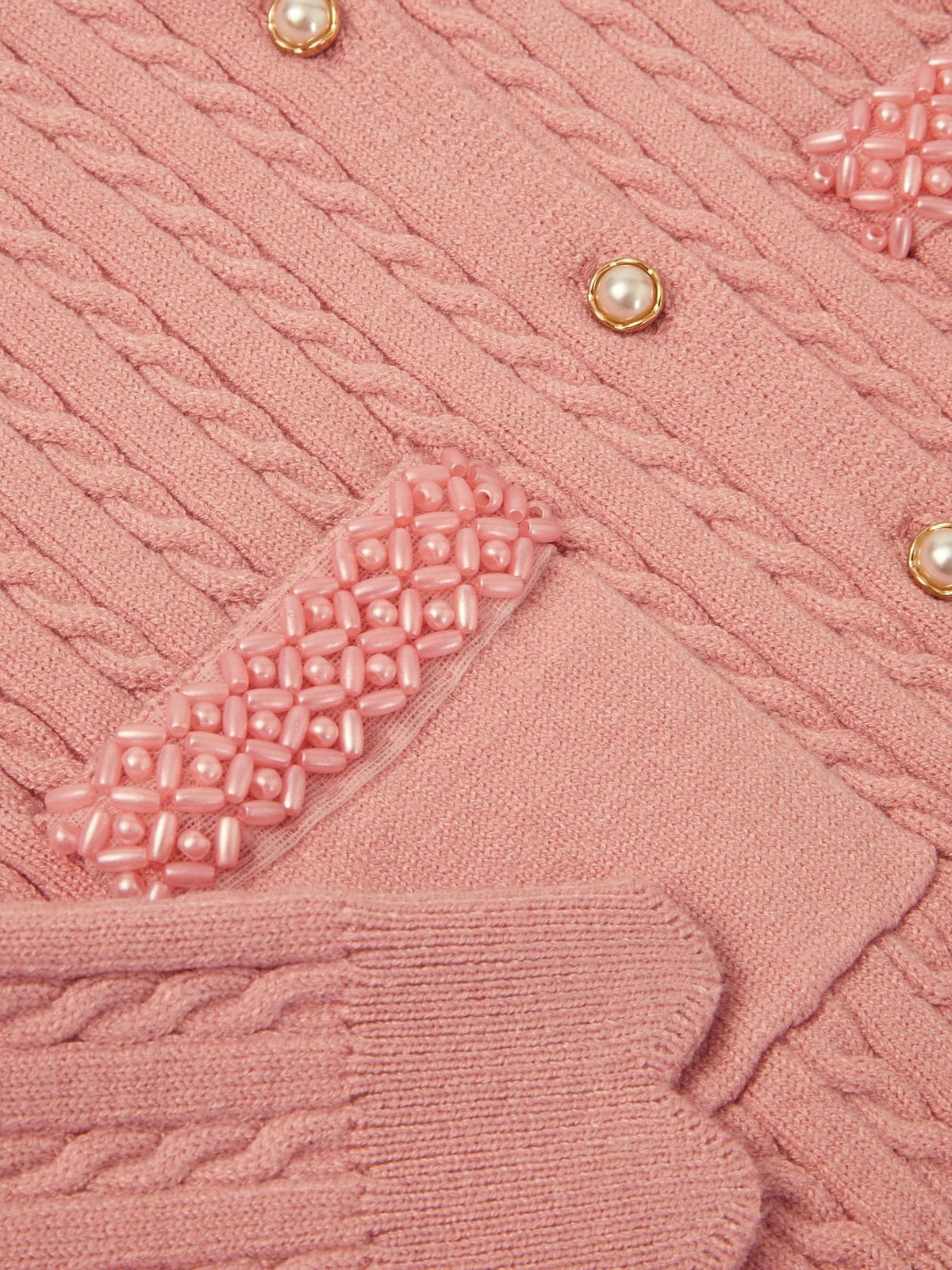Dsiney Kidz - Monsoon Pink Embellished Cable Knit Cardigan image 3