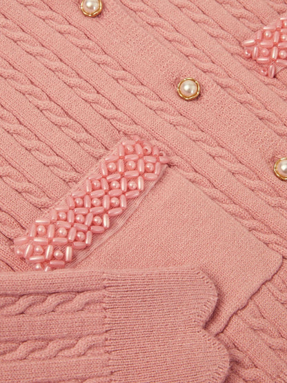 Dsiney Kidz - Monsoon Pink Embellished Cable Knit Cardigan image 3