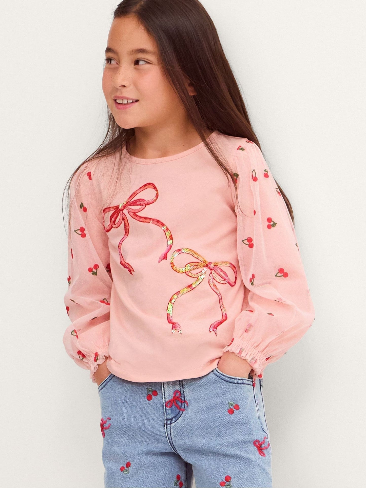 Dsiney Kidz - Monsoon Pink Mon Cheri Mesh Sleeve Top image 1