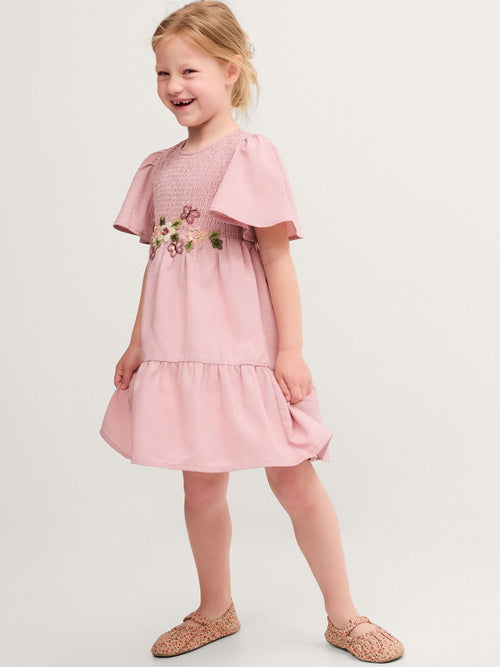 Dsiney Kidz - Monsoon Pink Floral Embroidered Smocked Dress image 1