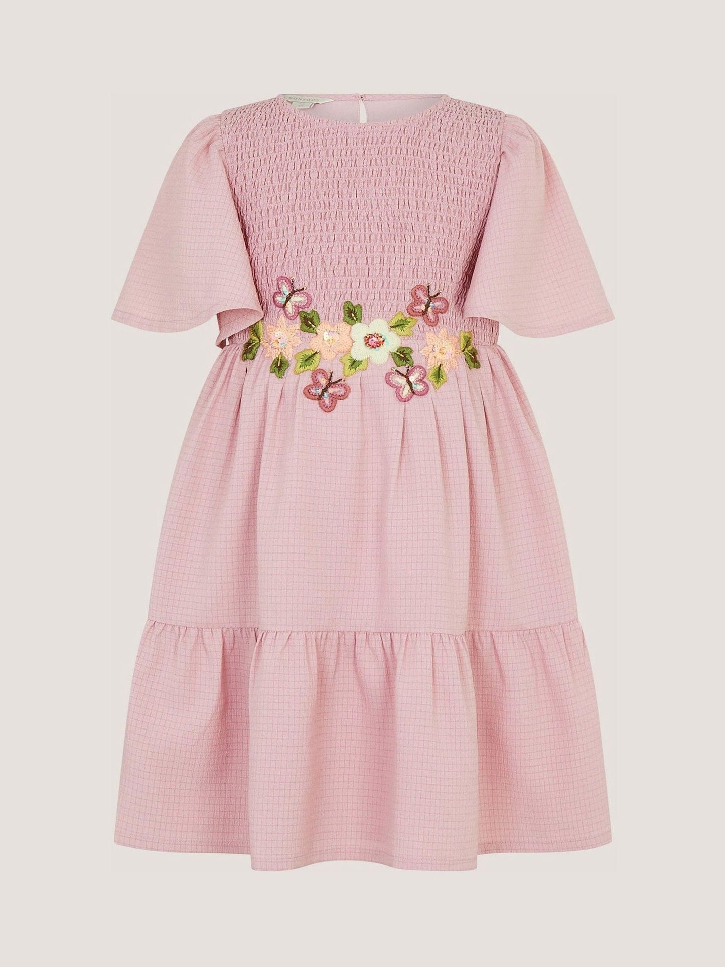 Dsiney Kidz - Monsoon Pink Floral Embroidered Smocked Dress image 2