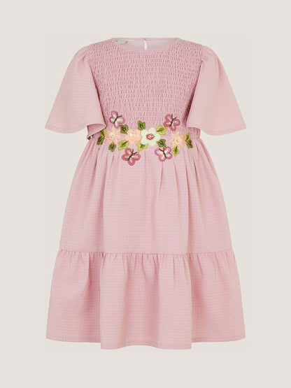 Dsiney Kidz - Monsoon Pink Floral Embroidered Smocked Dress image 2