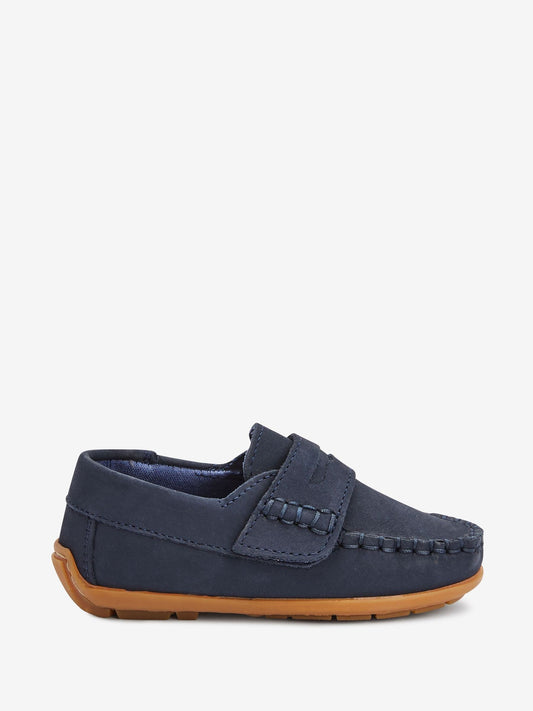 Navy Wide Fit (G) Touch Fastening Leather Penny Loafers image 2
