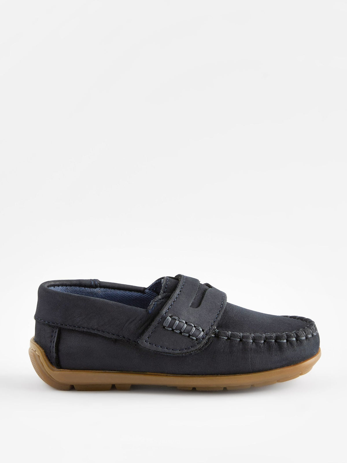 Navy Wide Fit (G) Touch Fastening Leather Penny Loafers image 3