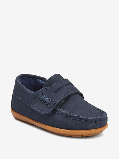 Navy Wide Fit (G) Touch Fastening Leather Penny Loafers image 4