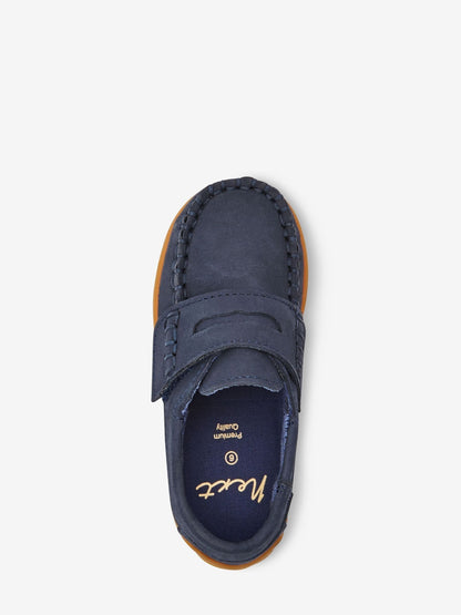 Navy Wide Fit (G) Touch Fastening Leather Penny Loafers image 5