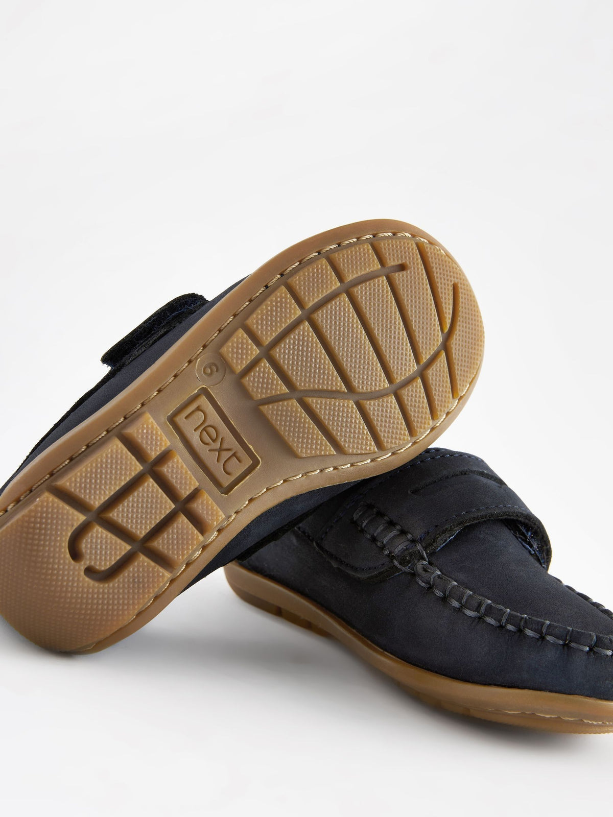 Navy Wide Fit (G) Touch Fastening Leather Penny Loafers image 6