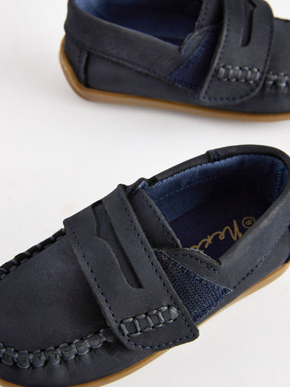 Navy Wide Fit (G) Touch Fastening Leather Penny Loafers image 7
