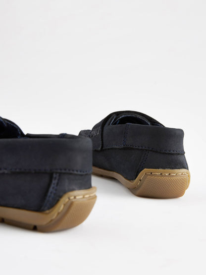 Navy Wide Fit (G) Touch Fastening Leather Penny Loafers image 9