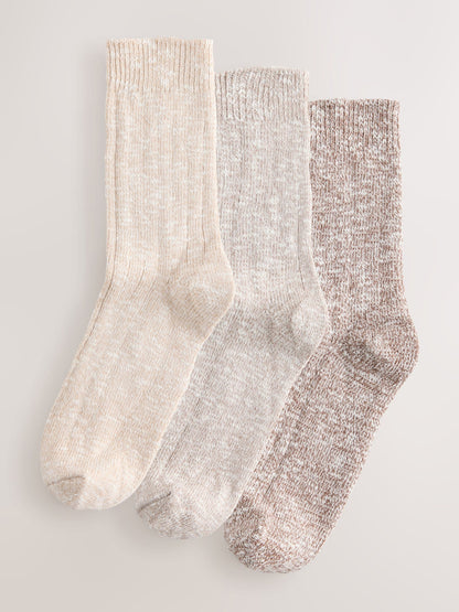 Neutral Tonal Cotton Slub Slouchy Ankle Socks 3 Pack - image 1
