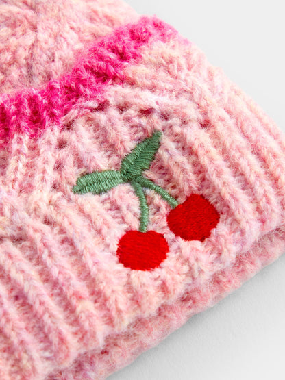 Jojo Maman Bébé Pink Cherry Pom Pom Knitted Hat - image 3