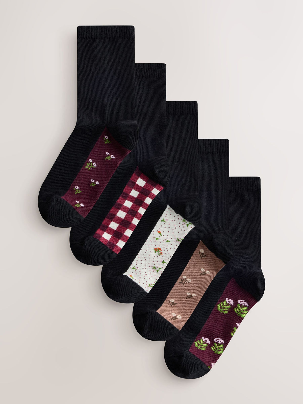 Burgundy Red Floral Footbed Ankle Socks 5 Pack - image 1