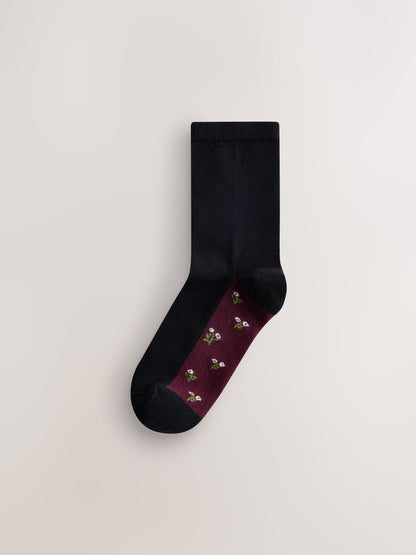 Burgundy Red Floral Footbed Ankle Socks 5 Pack - image 2