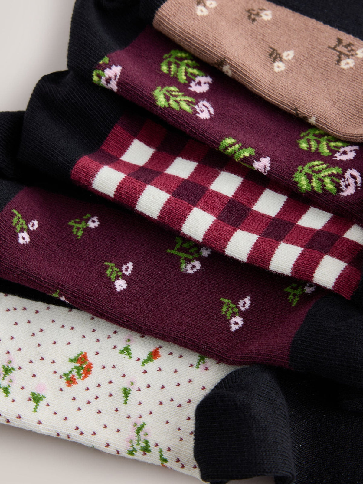 Burgundy Red Floral Footbed Ankle Socks 5 Pack - image 7
