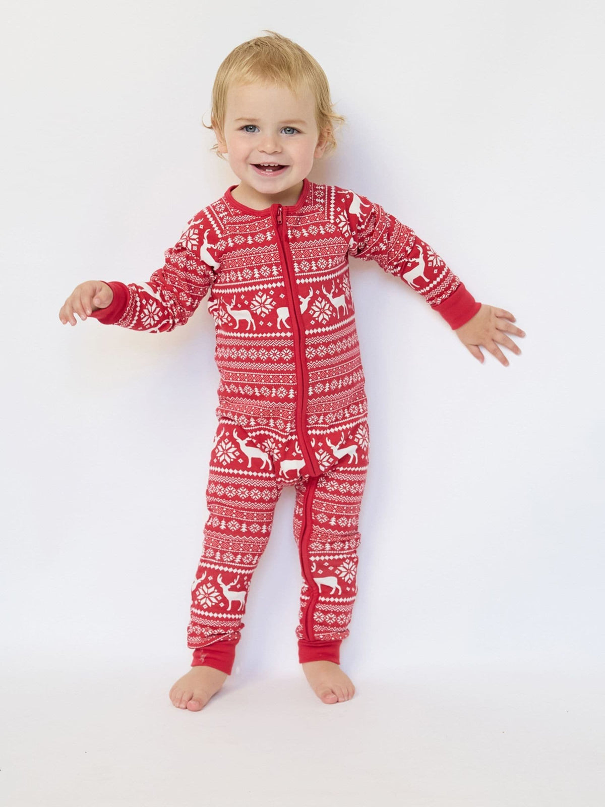 The Little Tailor Red Cotton Reindeer Fairisle Pattern Christmas Onesie - image 1